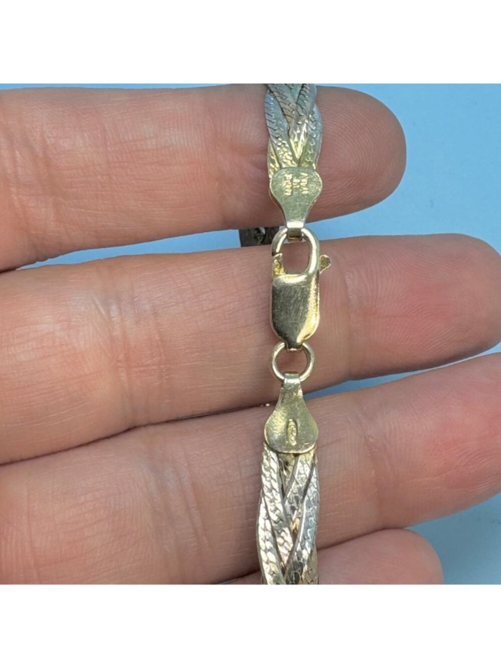 Tri-Color Braided Herringbone Bracelet Sterling Silver 925 Size 8'' Length - Picture 5 of 10